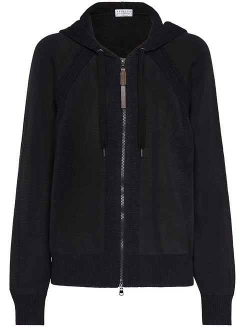 zip-up hooded cardigan